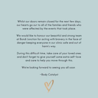 Our hearts go out to everyone affected. 🫶🏽⁠
For those of you with upcoming appointments at Bondi Junction Clinic, please bear with us as we work to contact you personally to reschedule. ⁠
⁠
We appreciate your patience and understanding during this difficult time.⁠
⁠