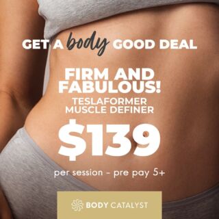 Fit & firm 💪🏼 Feeling Body Good. ⁠
⁠
Stop sweating it out at the gym and kick back with us as the TeslaFormer Muscle Definer gets to work for you.⁠
⁠
Functional Magnetic Stimulation burns fat while activating your muscles far deeper than your standard workout alone. In just 30 minutes FMS stimulates up to 50,000 contractions — the equivalent of 50,000 crunches!⁠
⁠
For ONLY $139/session, feel body good with the TeslaFormer Muscle Definer. Your fit and firm results are just two weeks away! 🏋🏽⁠
⁠
*Pre-pay 5 x 30-minute sessions or 10 x 30-minute sessions. ⁠
⁠
Click the link in bio to shop now!⁠
⁠
#bodycatalyst #mybodycatalyst #teslaformer #teslaformermuscledefiner #muscledefiner #muscledefinition #FMS #FMStechnology #emsculpt #muscles #muscletoning #bodytransformation #weightloss #fatloss #bodygoals #bodypositive #bodysculpting #gym #gymjunkie #workout ⁠
